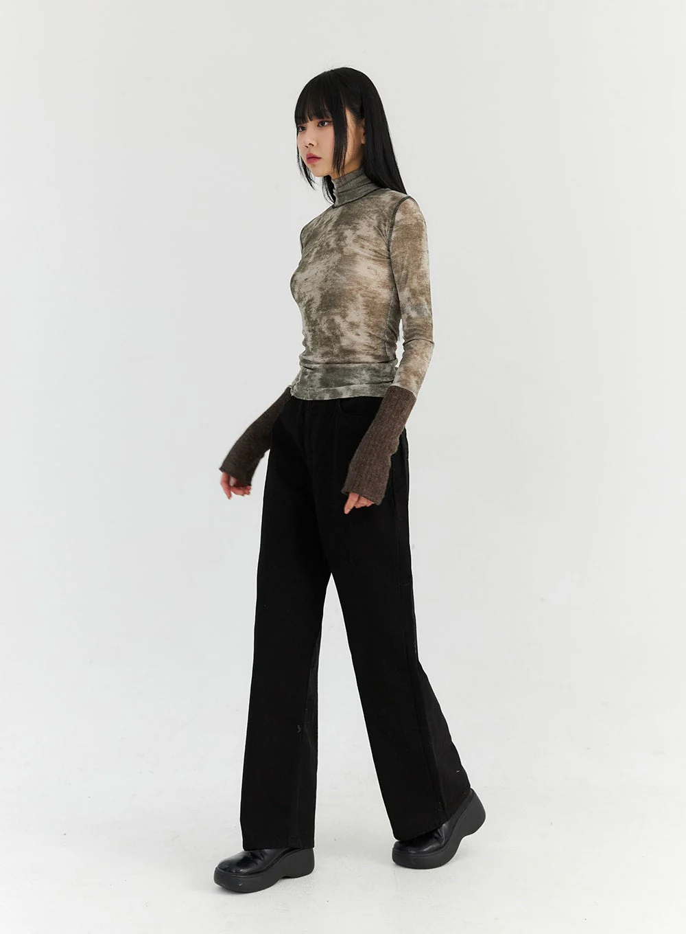 Knit Sleeve Printed Turtleneck Top CN306 - Image 3