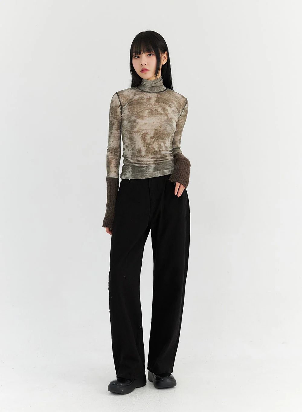Knit Sleeve Printed Turtleneck Top CN306 - Image 6