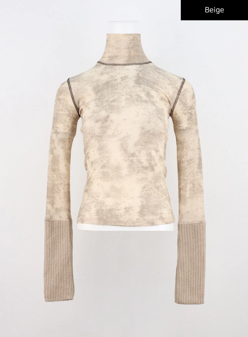 Knit Sleeve Printed Turtleneck Top CN306 - Image 8