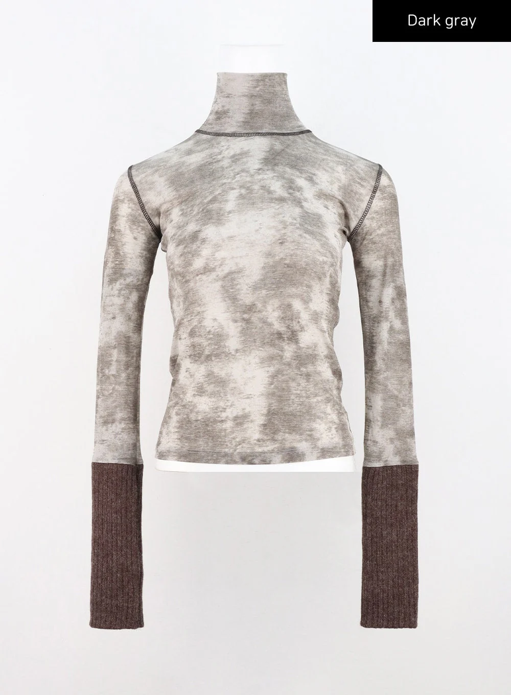 Knit Sleeve Printed Turtleneck Top CN306 - Image 9