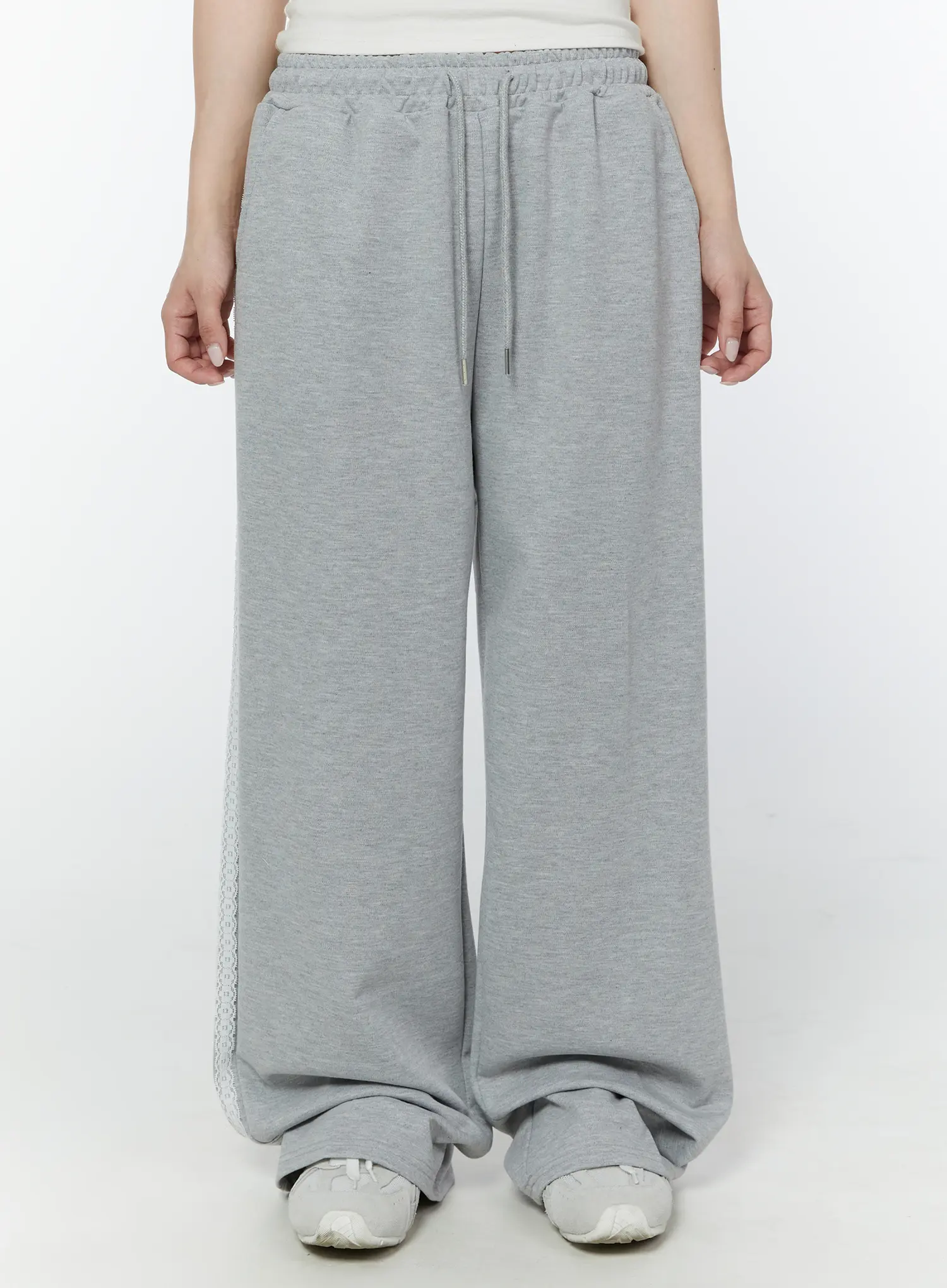 Lace Accent Wide-Leg Sweatpants IY507 - Image 2