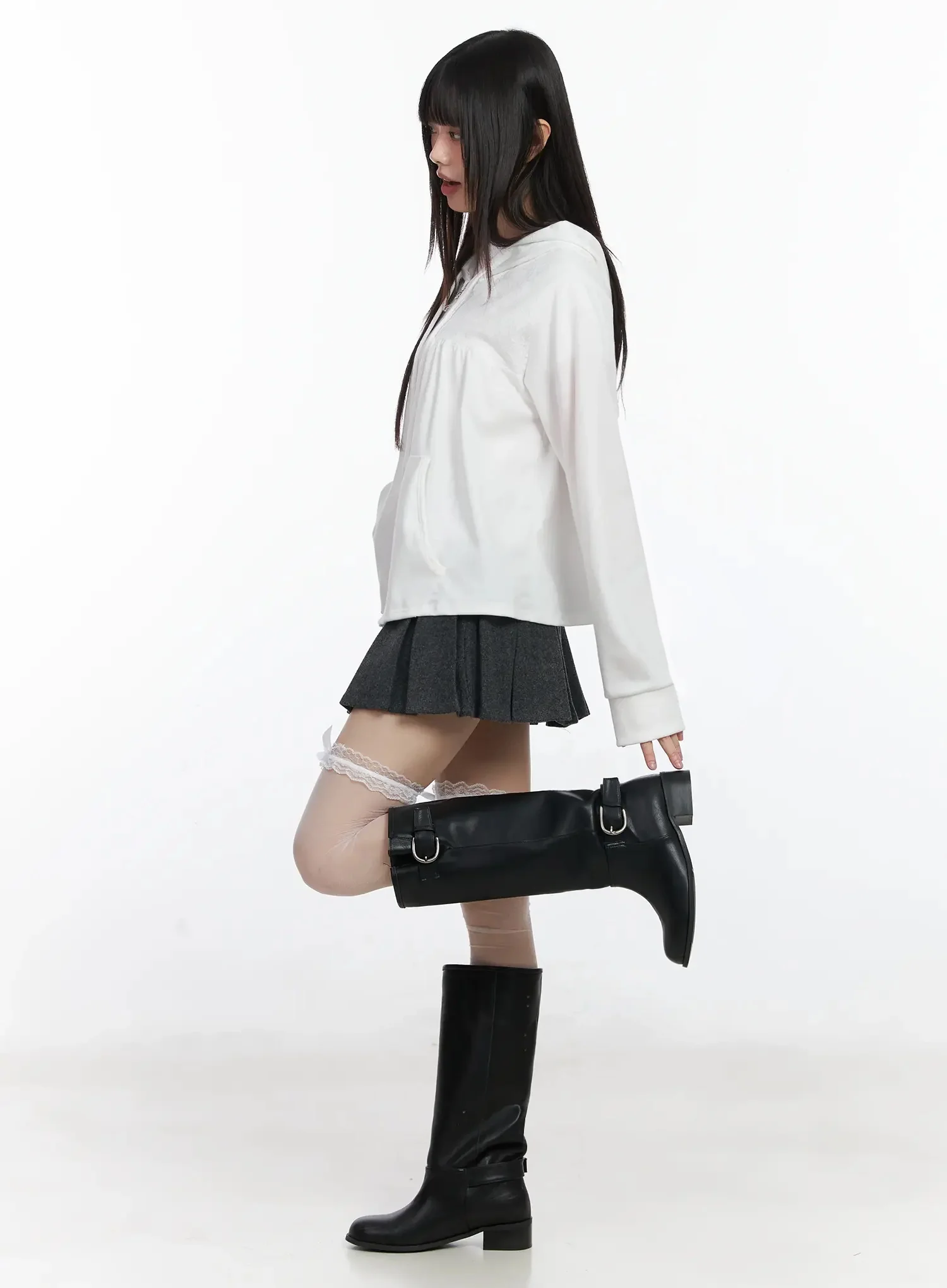 Lace Accent Zip-Up Hoodie IF505 - Image 14