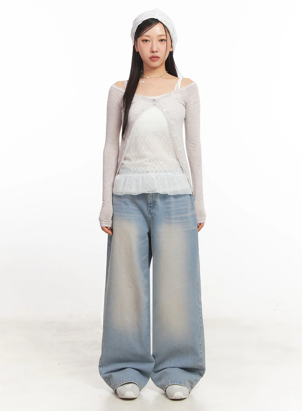 Lace Buttoned Off-Shoulder Cardigan IA524 - Image 5
