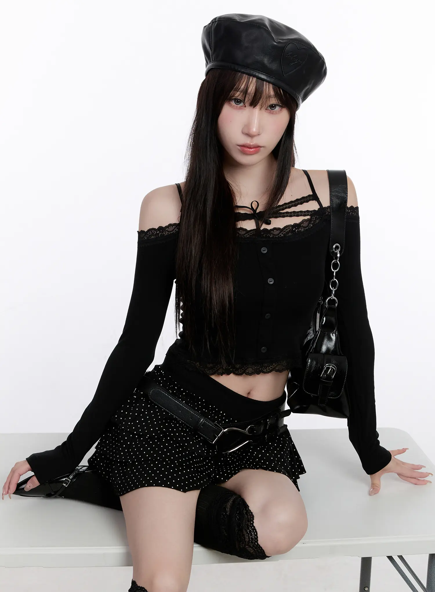 Lace Crop Tie Long Sleeve Top CS530