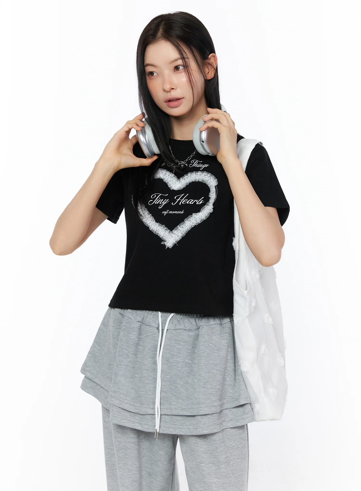 Lace Detail Graphic Tee IU516
