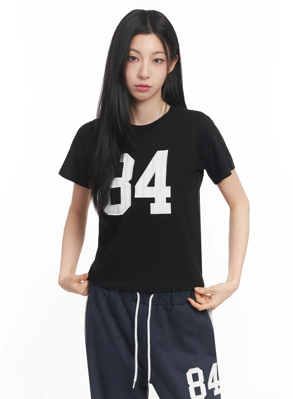 Lace Embroidered "84" Graphic Tee IY516 - Image 2