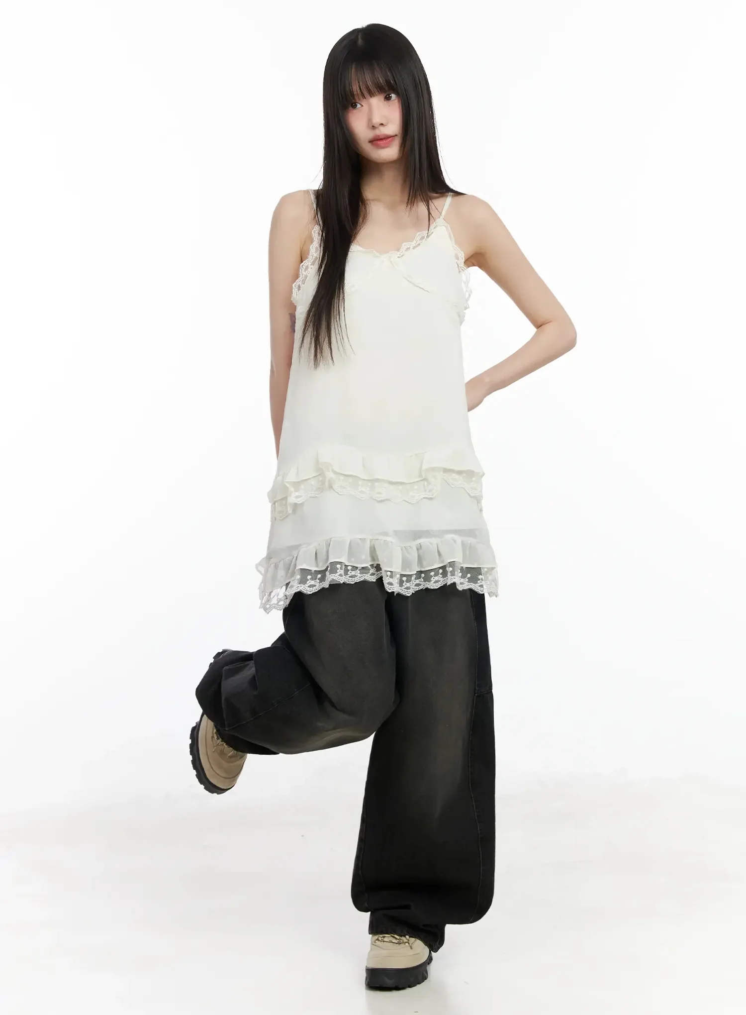 Lace Frill Long Tank Top IM530 - Image 6