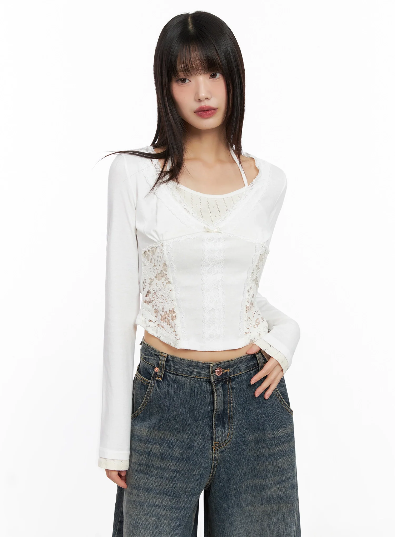 Lace Halter Long Sleeve Top IN503 - Image 5
