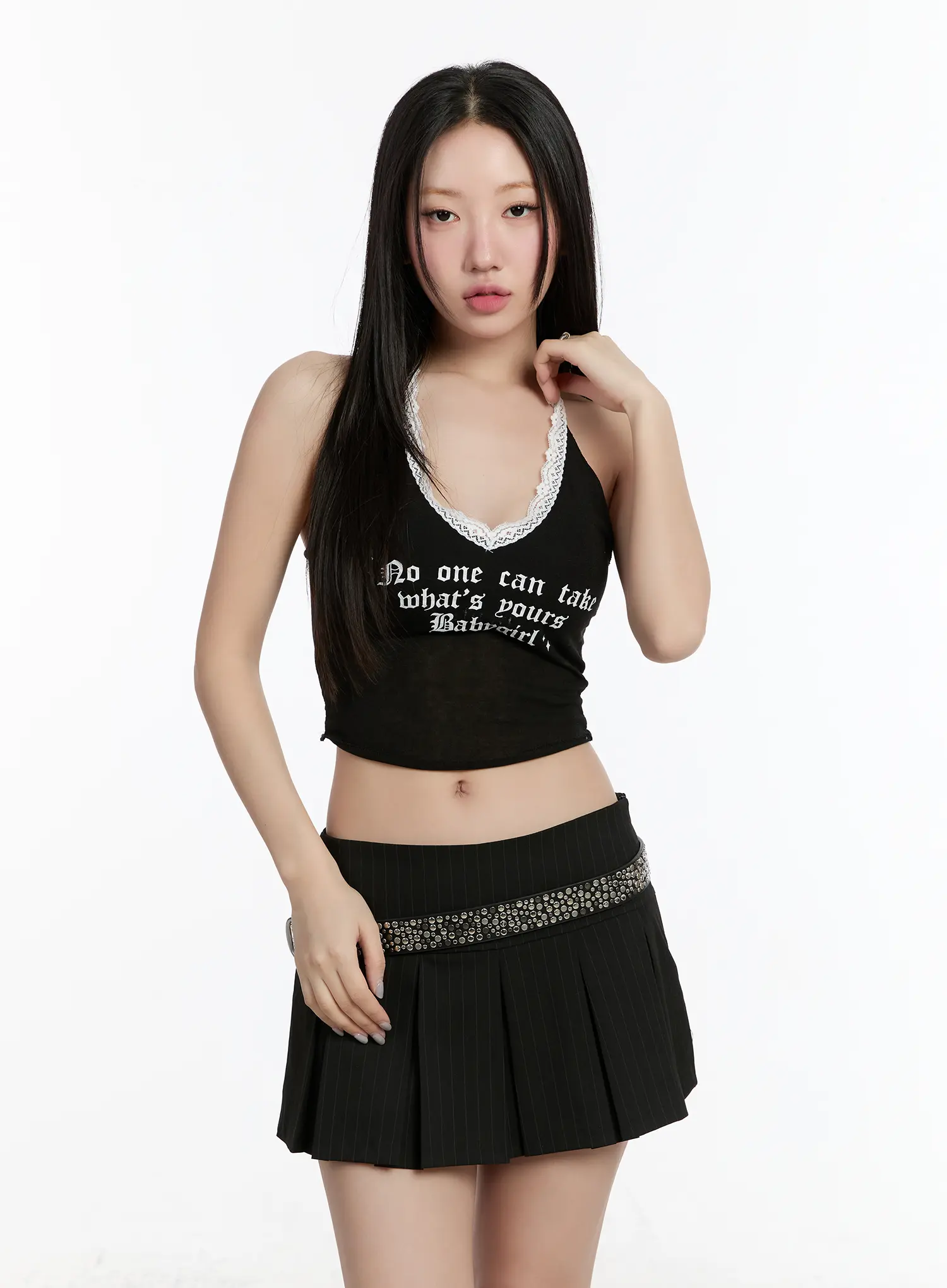 Lace Lettering V-Neck Crop Top CM511 - Image 12
