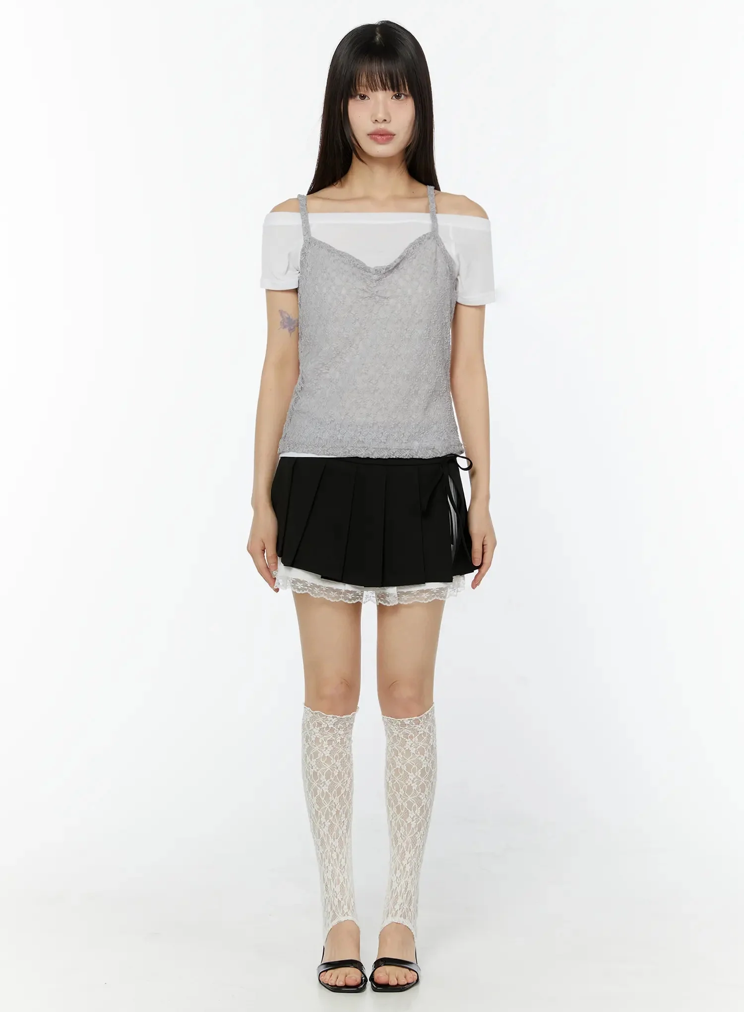 Lace Off-Shoulder Top Set IU518 - Image 3