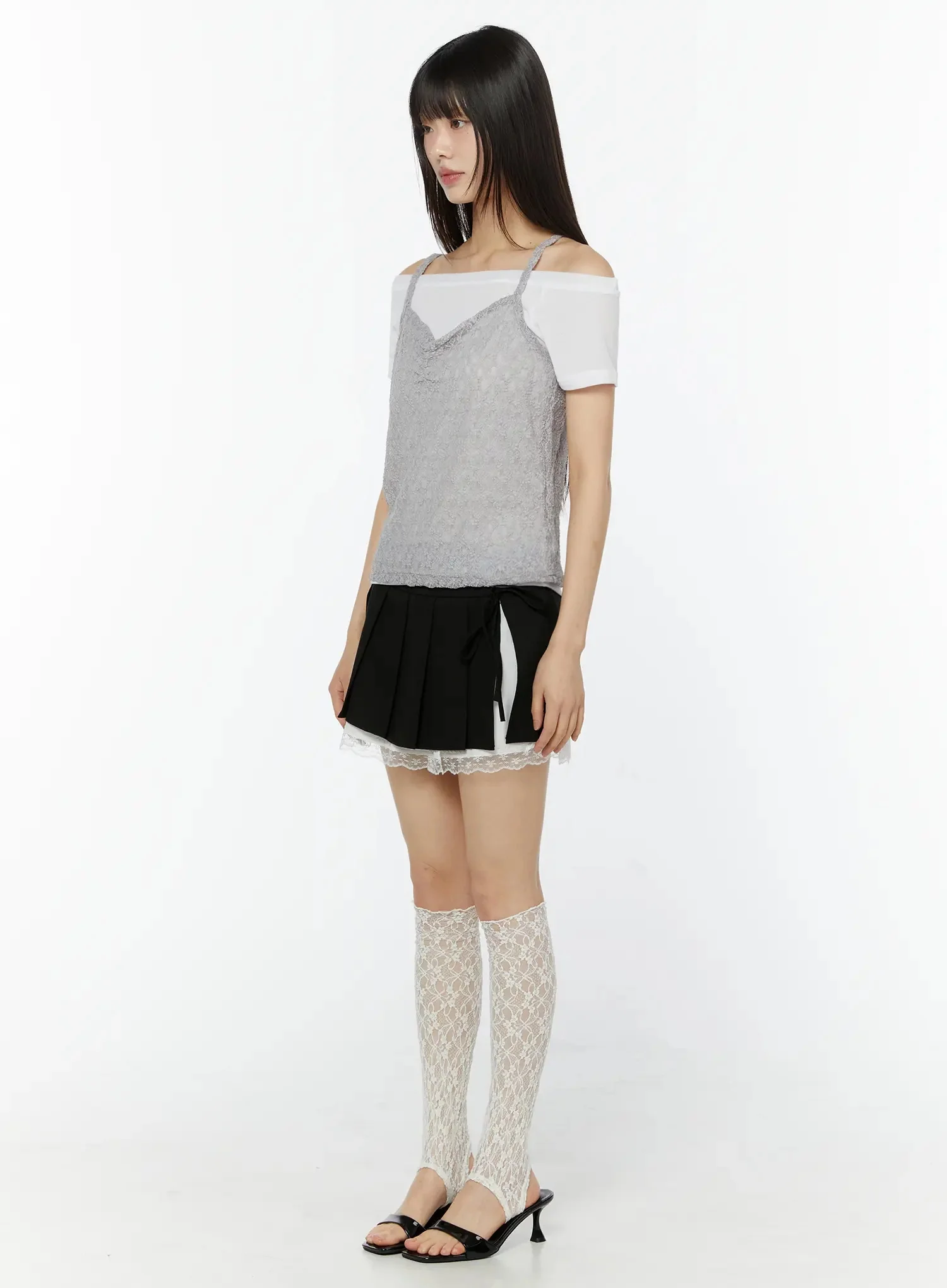 Lace Off-Shoulder Top Set IU518 - Image 4