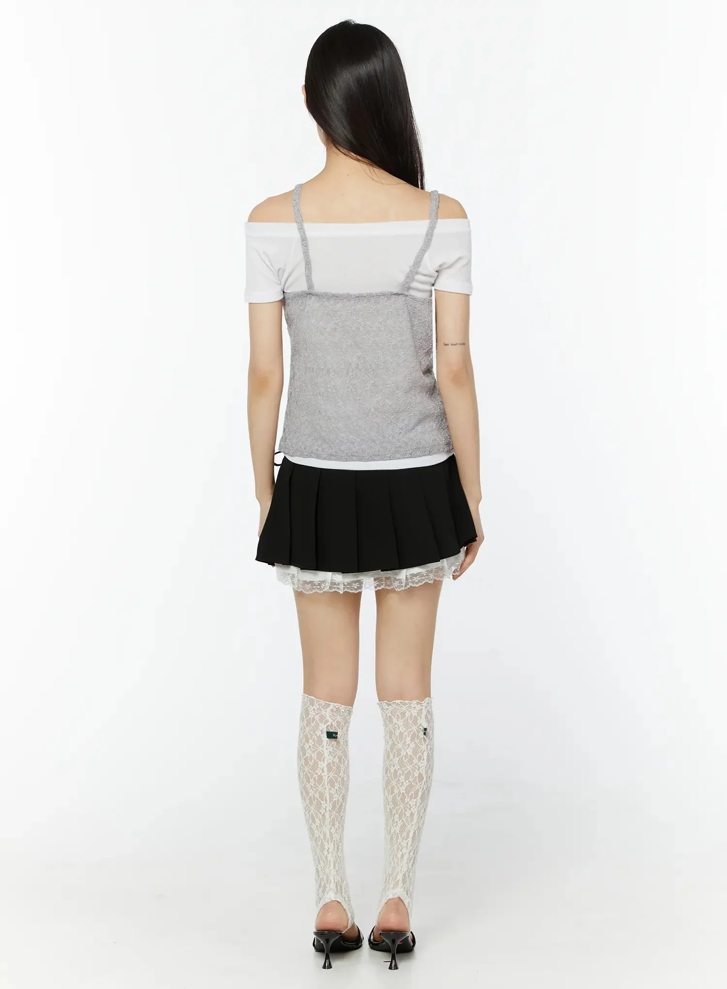 Lace Off-Shoulder Top Set IU518 - Image 5