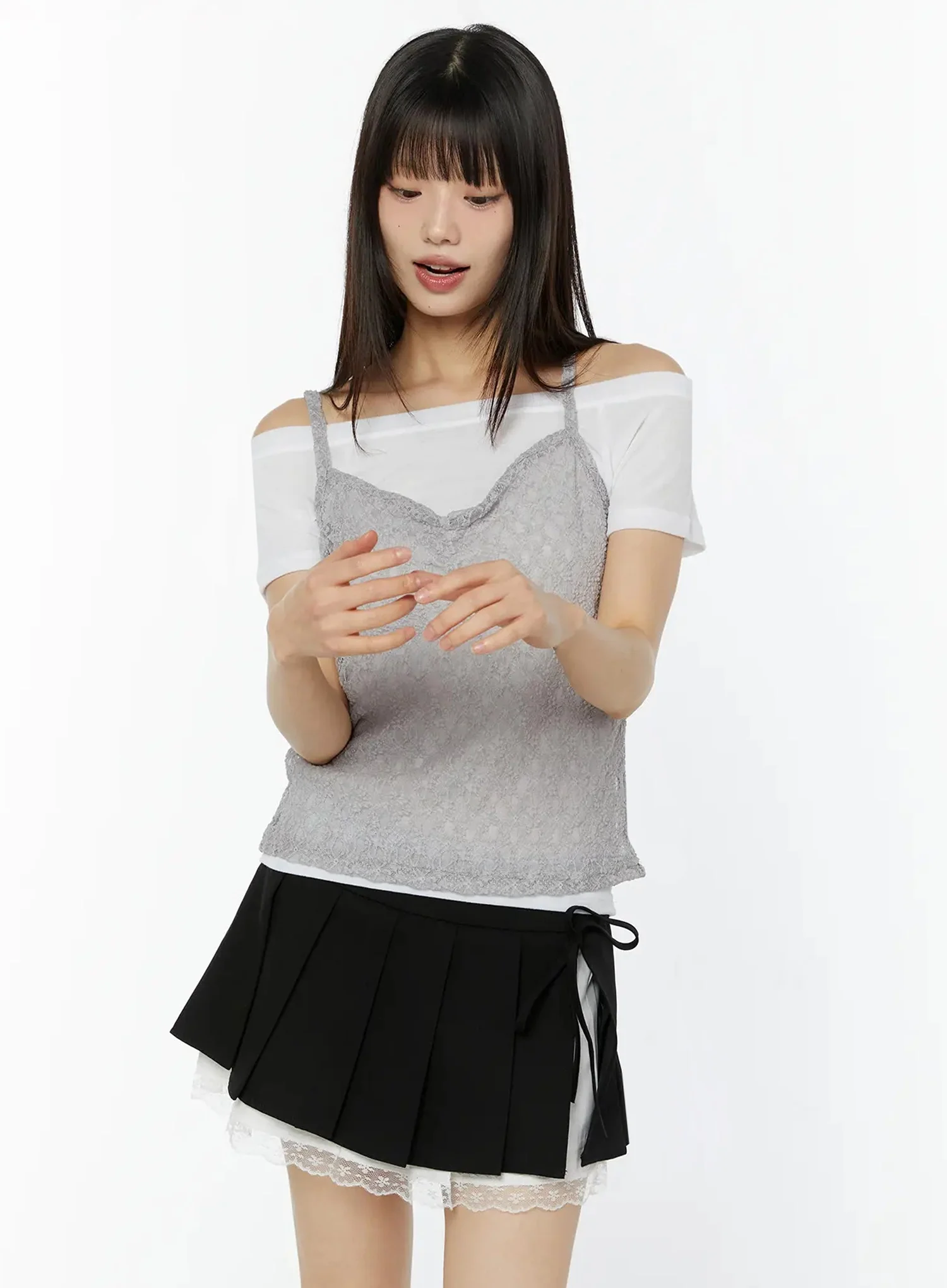 Lace Off-Shoulder Top Set IU518 - Image 7