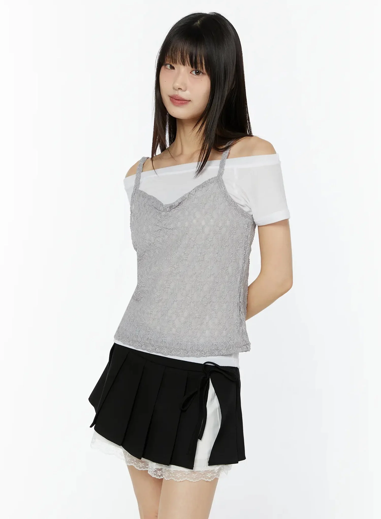 Lace Off-Shoulder Top Set IU518 - Image 8