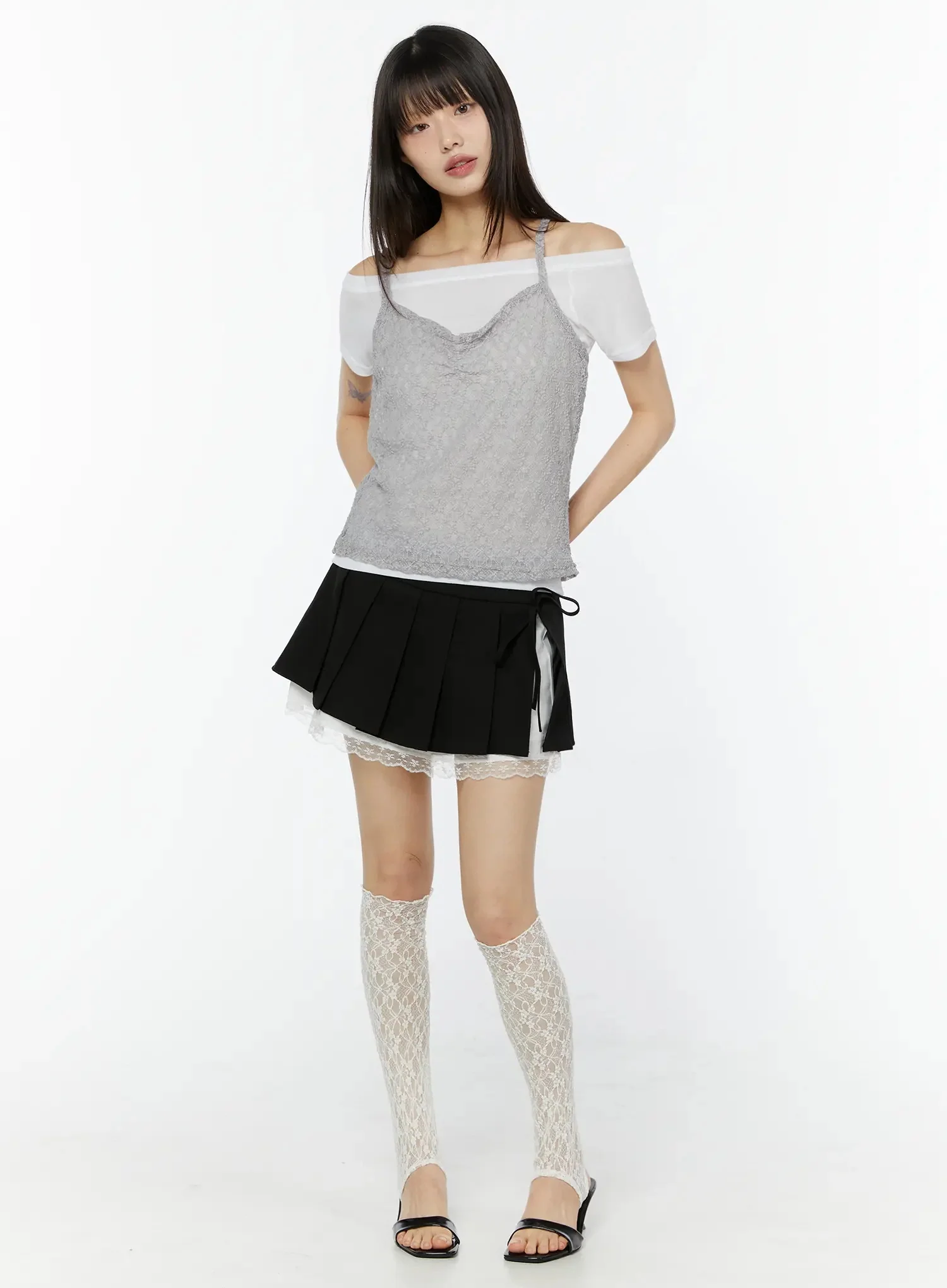 Lace Off-Shoulder Top Set IU518 - Image 9