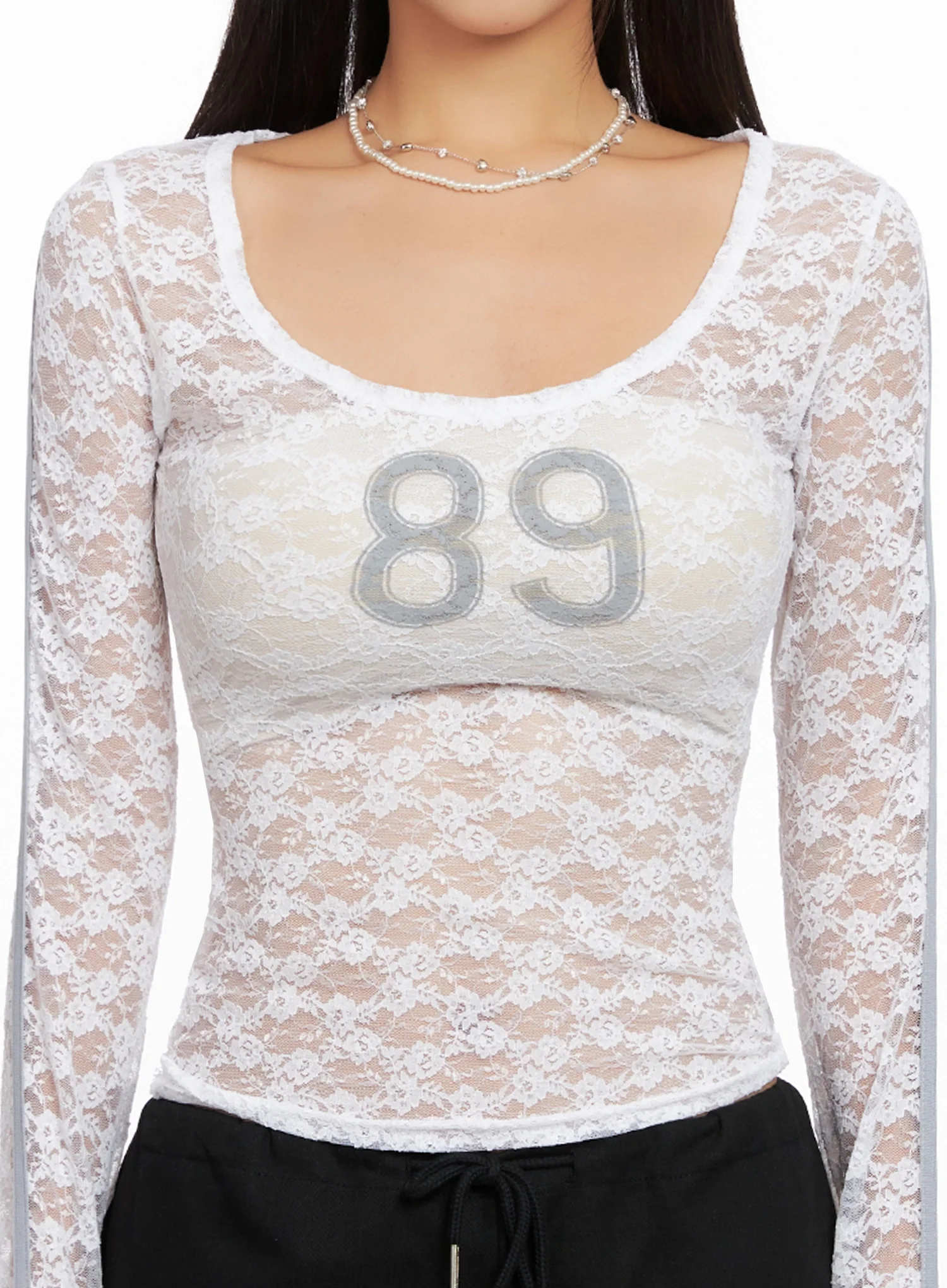 Lace Overlay Scoop Neck Top IG527 - Image 2