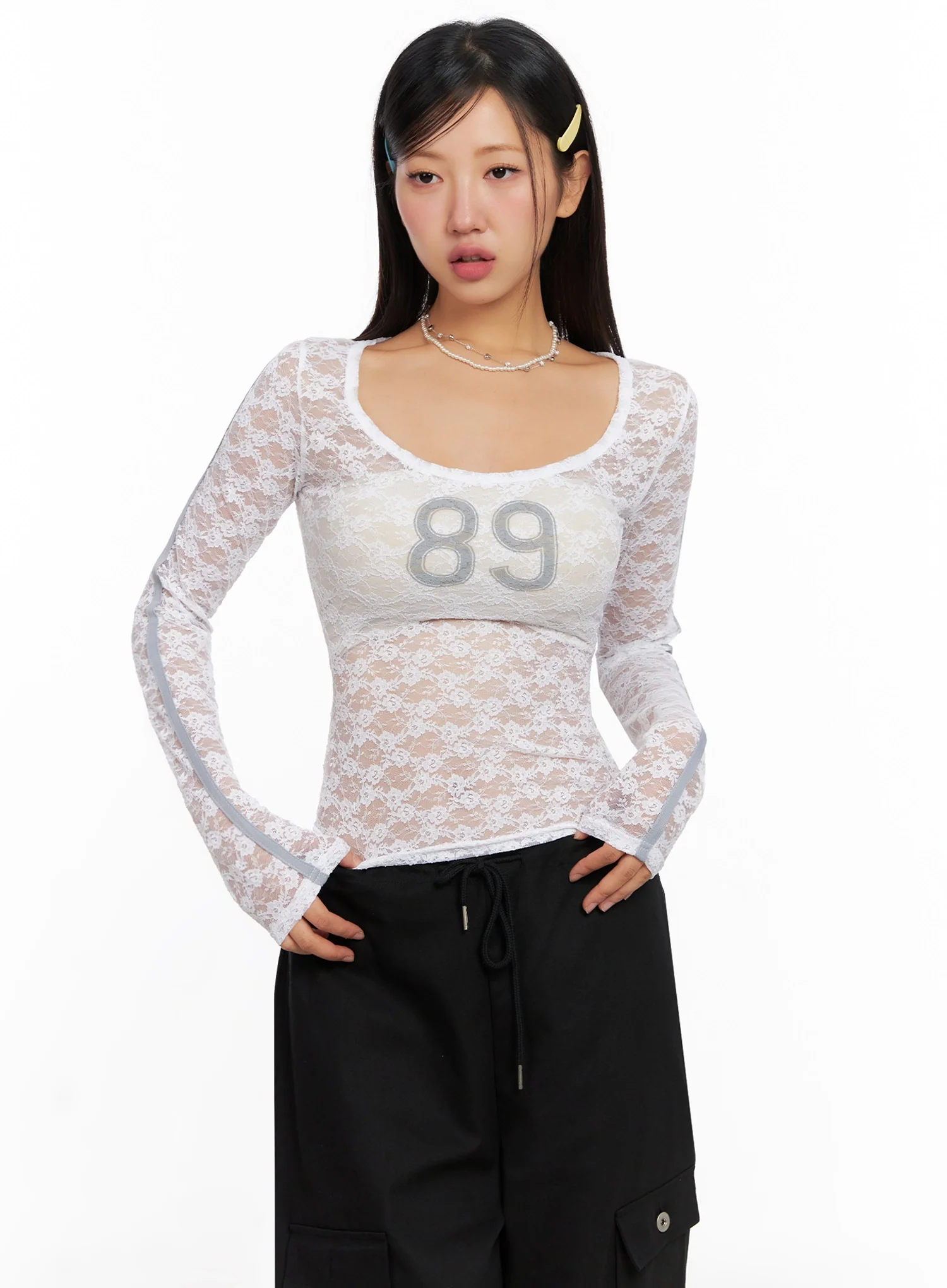 Lace Overlay Scoop Neck Top IG527 - Image 6