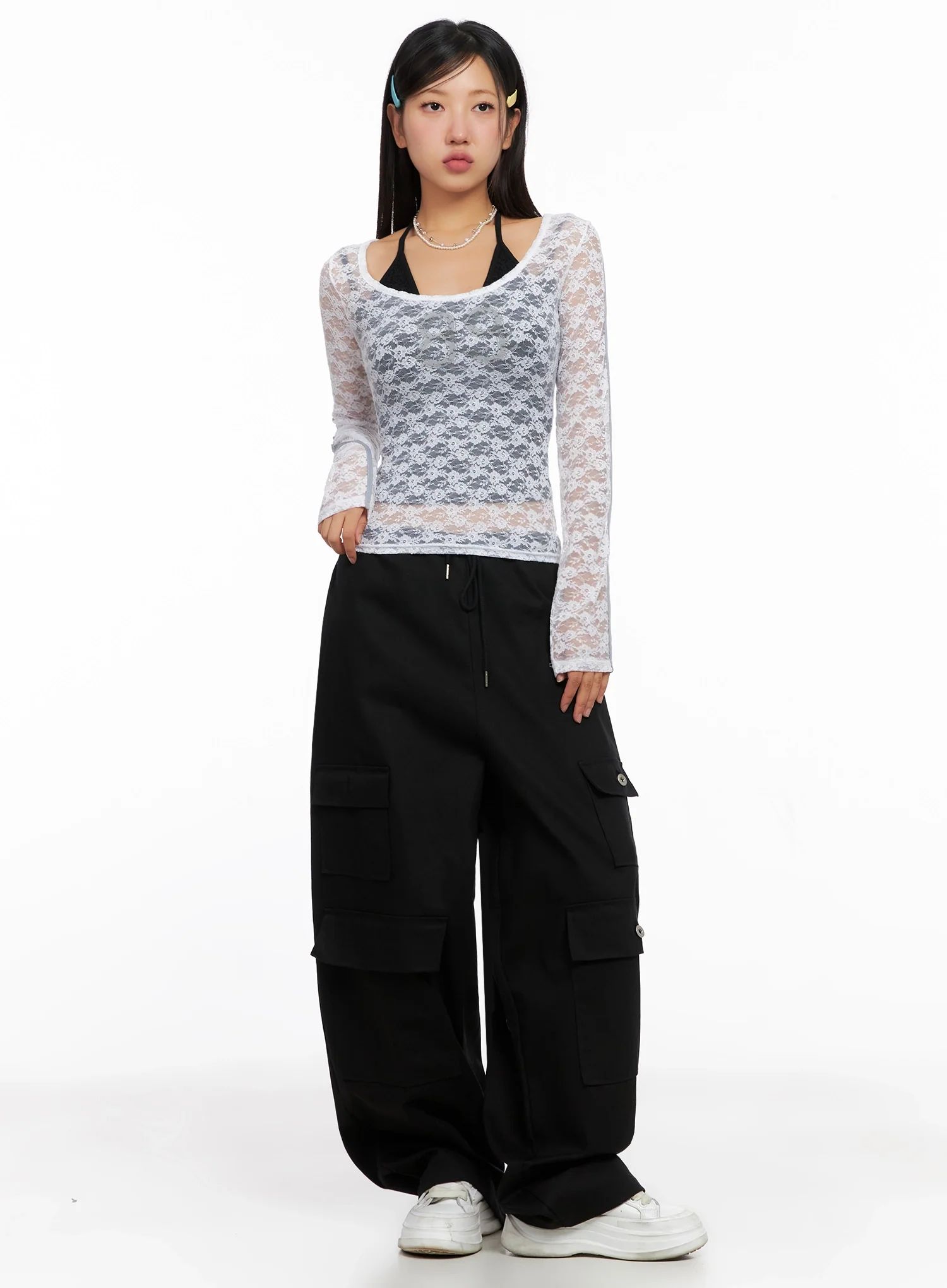 Lace Overlay Scoop Neck Top IG527 - Image 7
