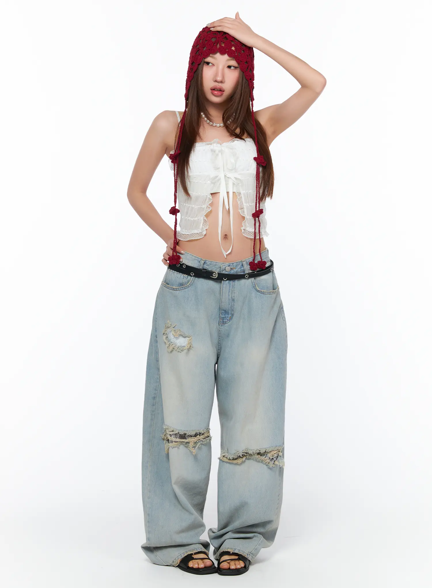 Lace Ribbon Sleeveless Top CA515 - Image 2