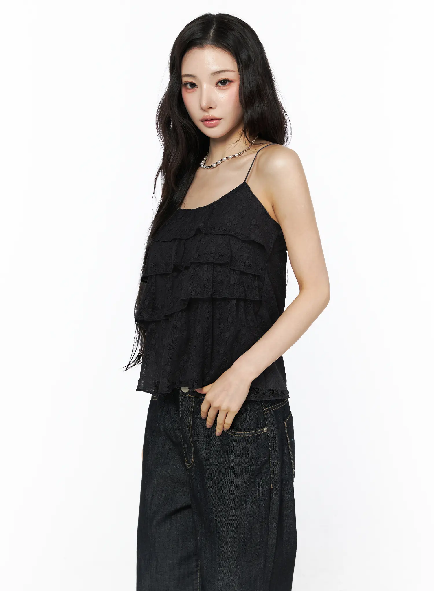 Lace Ruffle Sleeveless Blouse CU511 - Image 2