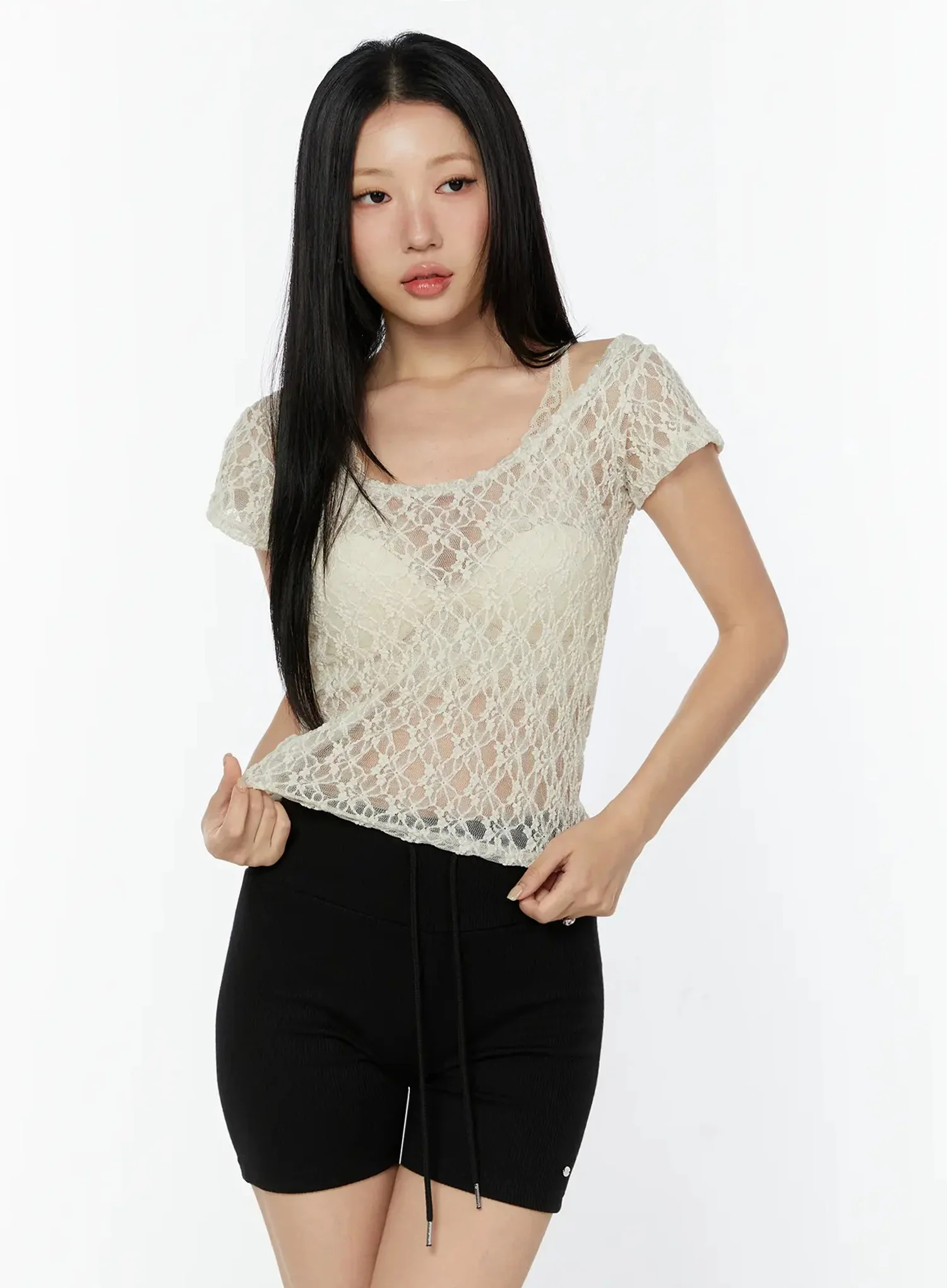 Lace Sheer Cap Sleeve Top IU522 - Image 13