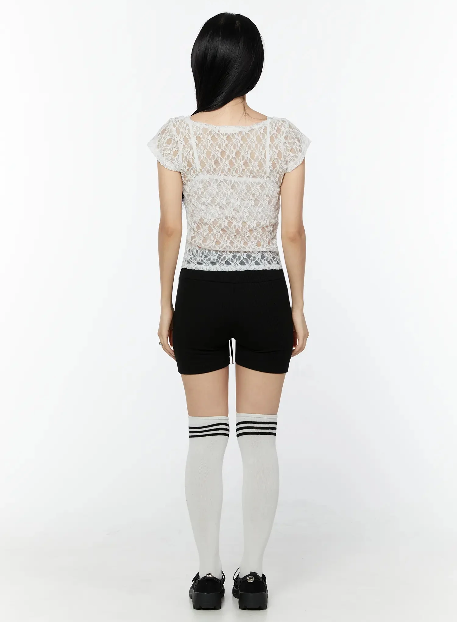 Lace Sheer Cap Sleeve Top IU522 - Image 5