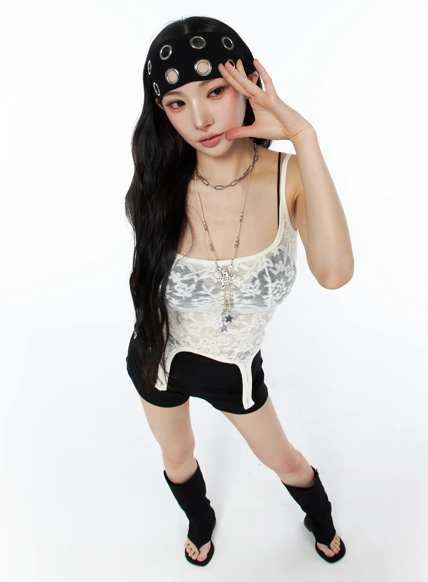 Lace Sheer Sleeveless Top CU511