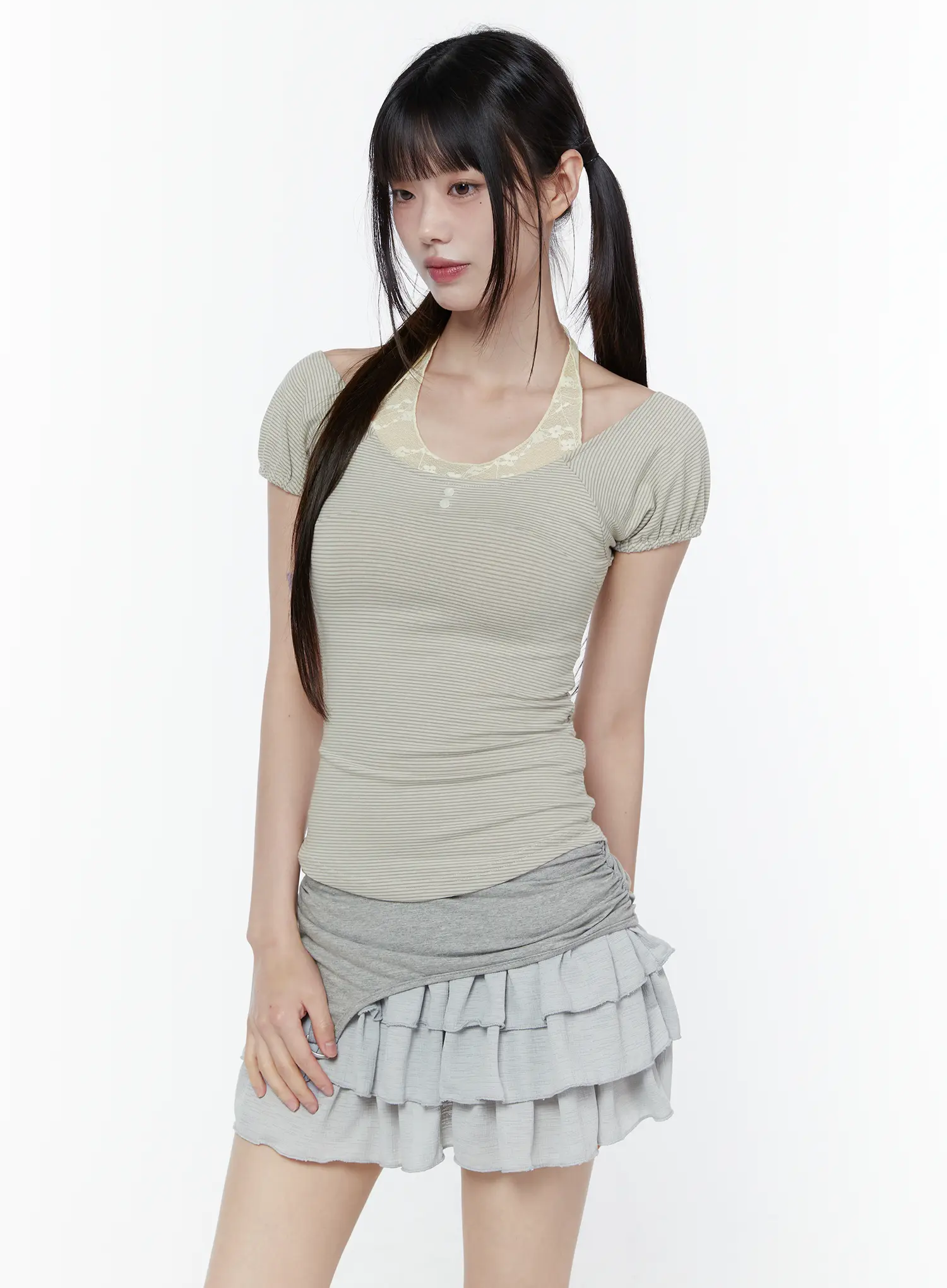 Lace Striped Halter Neck Tee CU508 - Image 6