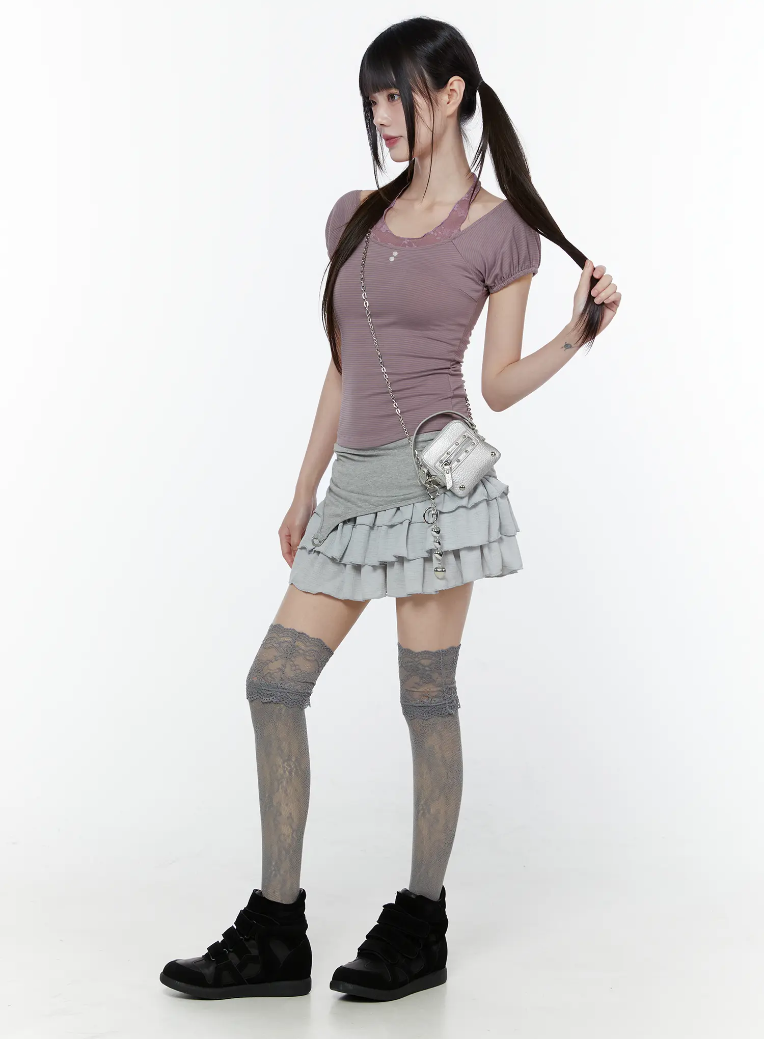 Lace Striped Halter Neck Tee CU508 - Image 7