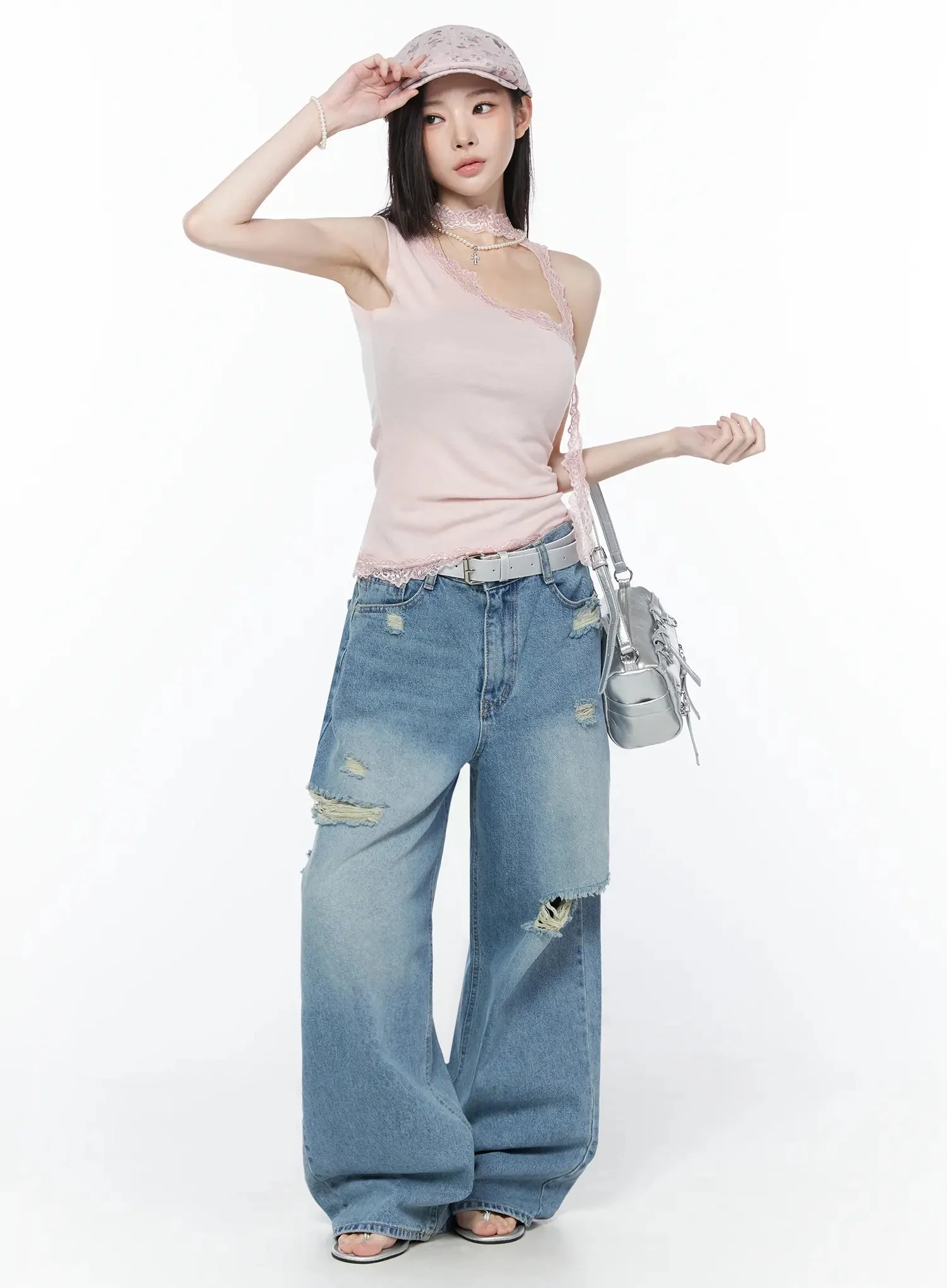 Lace Trim Asymmetric Tank Top IU512 - Image 10