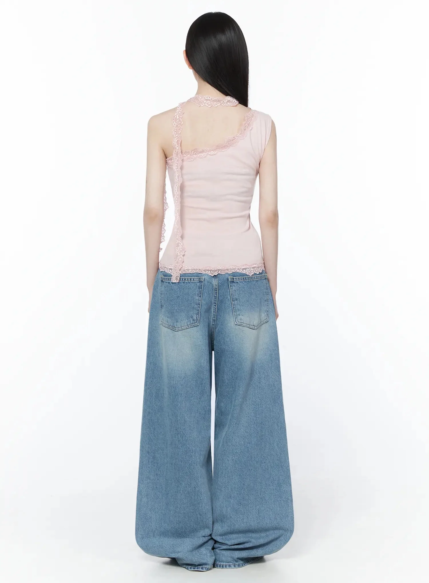 Lace Trim Asymmetric Tank Top IU512 - Image 5