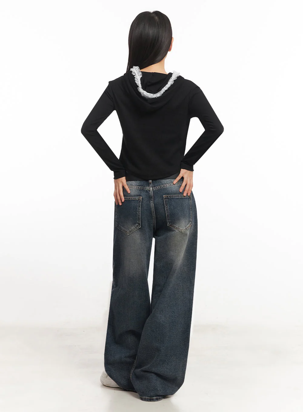 Lace-Trim Crop Hoodie IA524 - Image 11