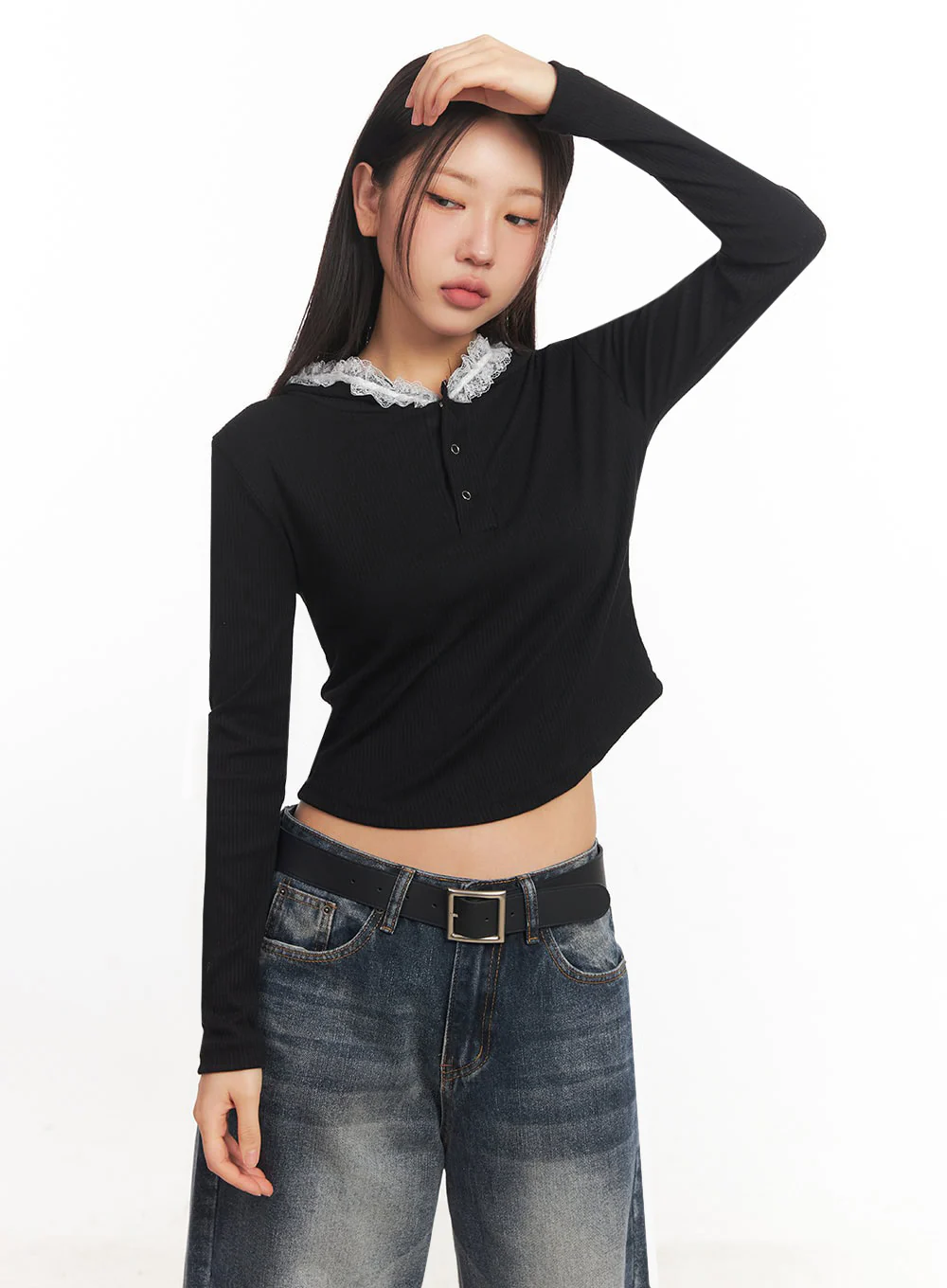 Lace-Trim Crop Hoodie IA524 - Image 12