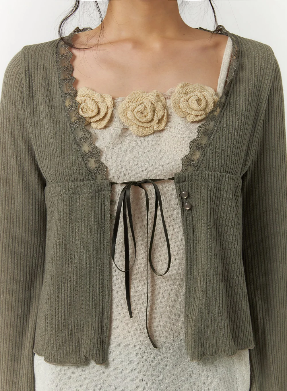 Lace Trim Cropped Cardigan CF406 - Image 6