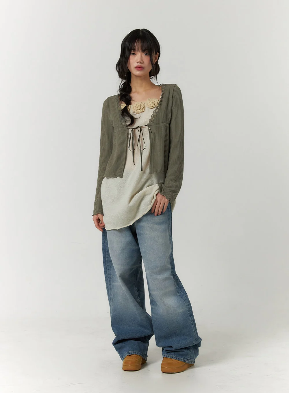 Lace Trim Cropped Cardigan CF406 - Image 8