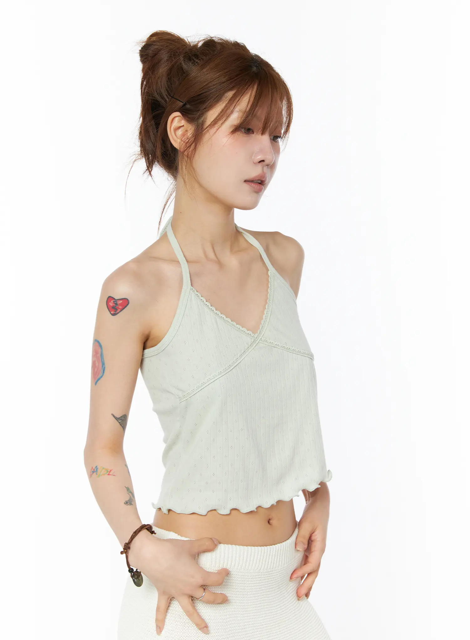 Lace Trim Halter Sleeveless Top CY527 - Image 2