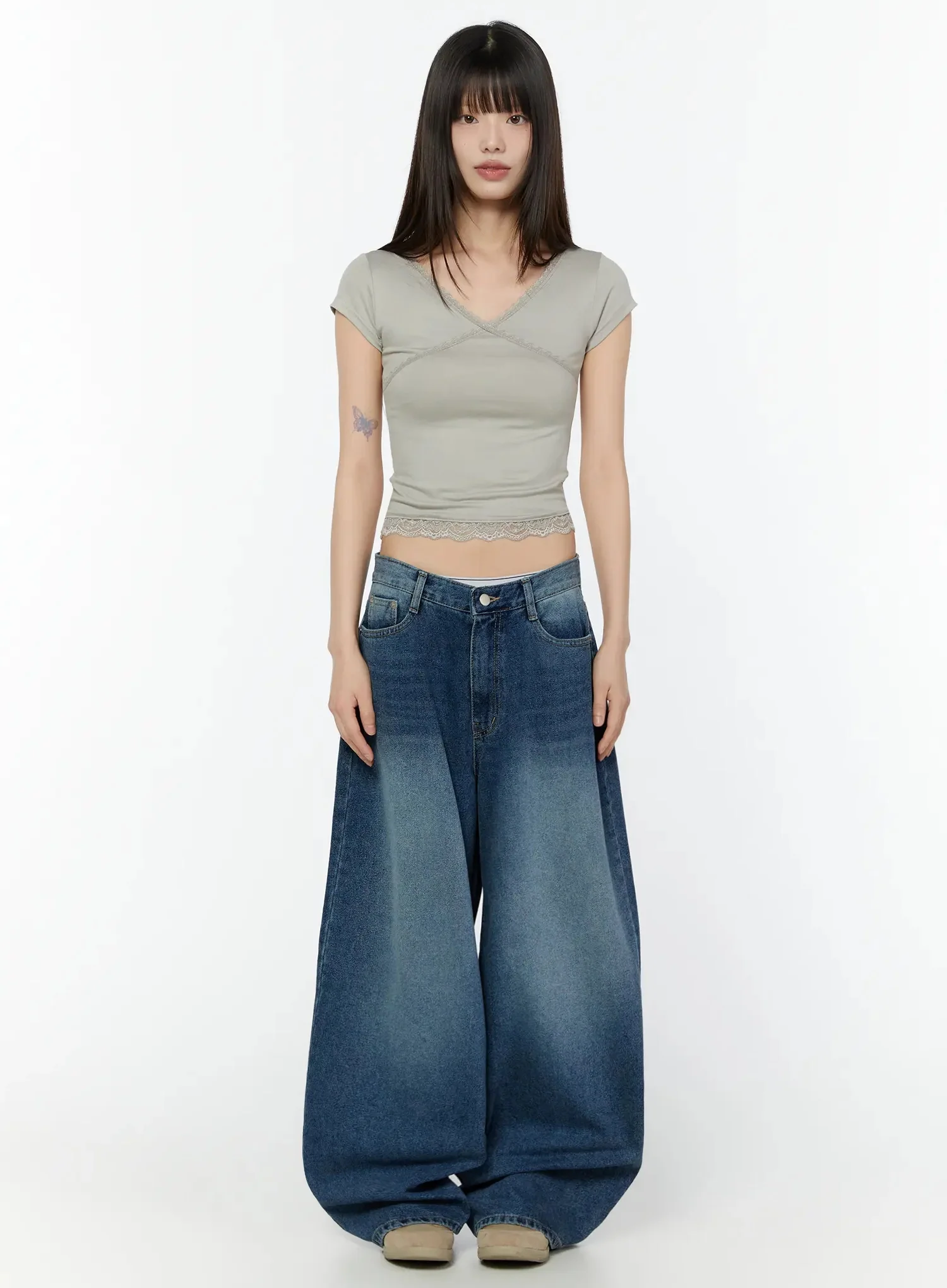 Lace Trim Layered Crop Tee IU518 - Image 3