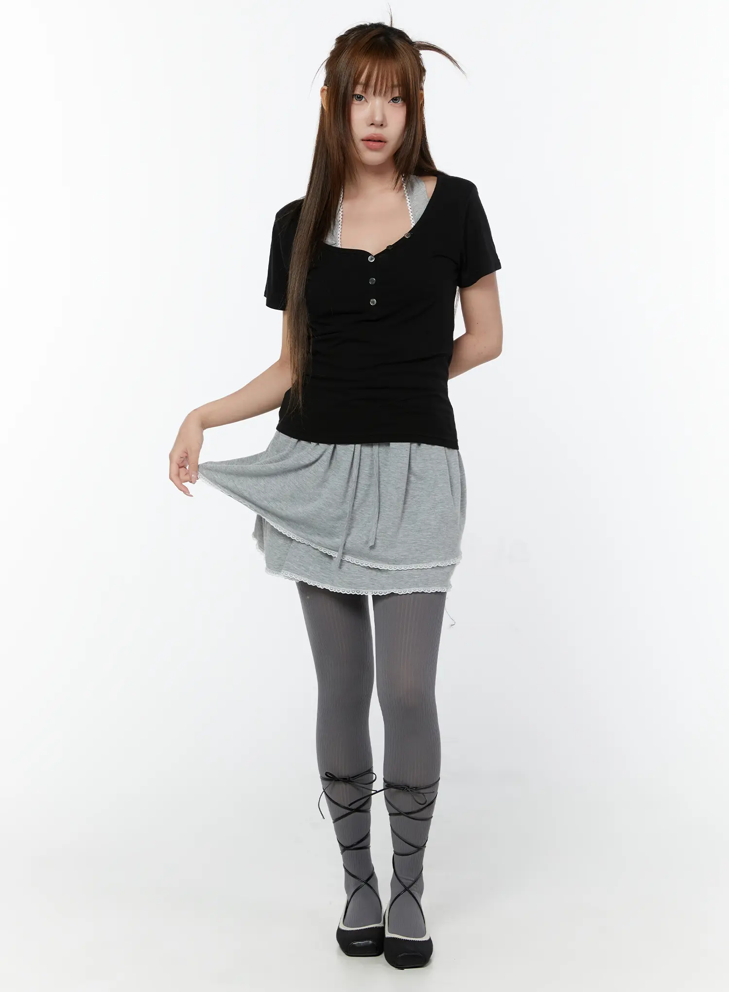 Lace Trim Layered Mini Skirt CY519 - Image 5