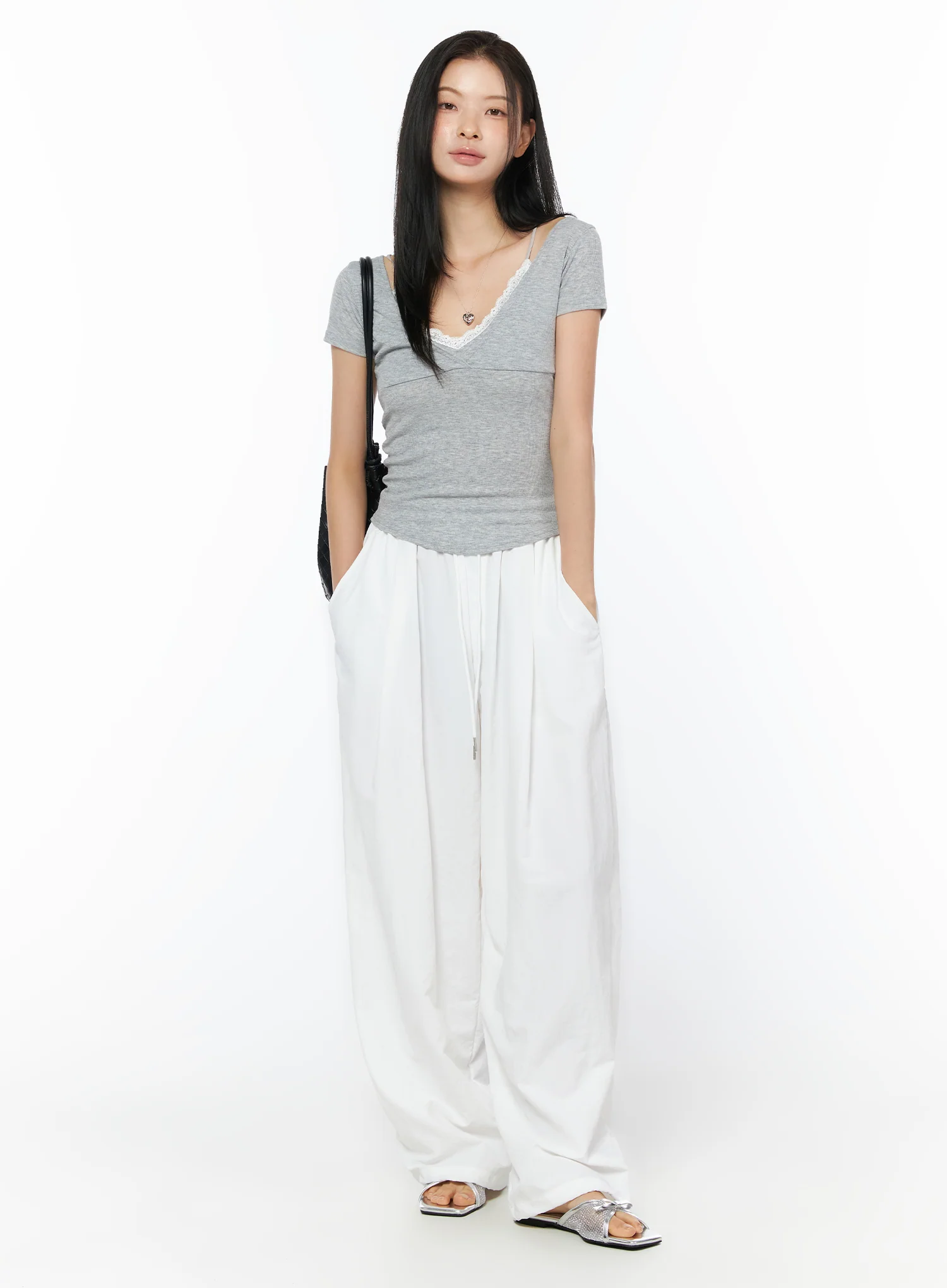Lace Trim Layered Short Sleeve Tee IU519 - Image 4
