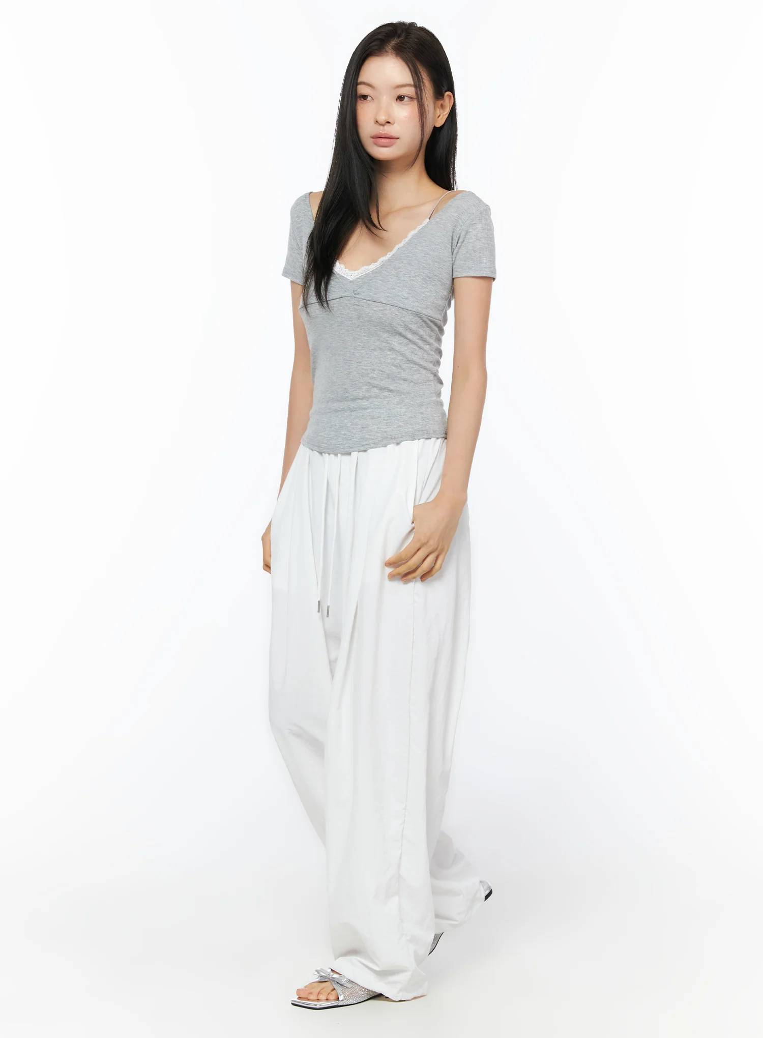 Lace Trim Layered Short Sleeve Tee IU519 - Image 7