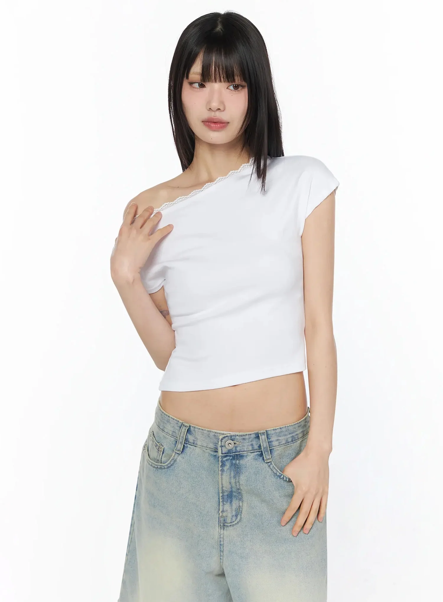 Lace Trim Off-Shoulder Crop Top IY525 - Image 12