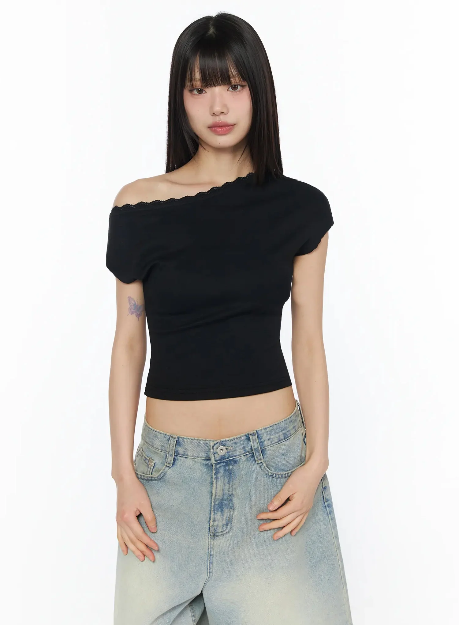 Lace Trim Off-Shoulder Crop Top IY525 - Image 13