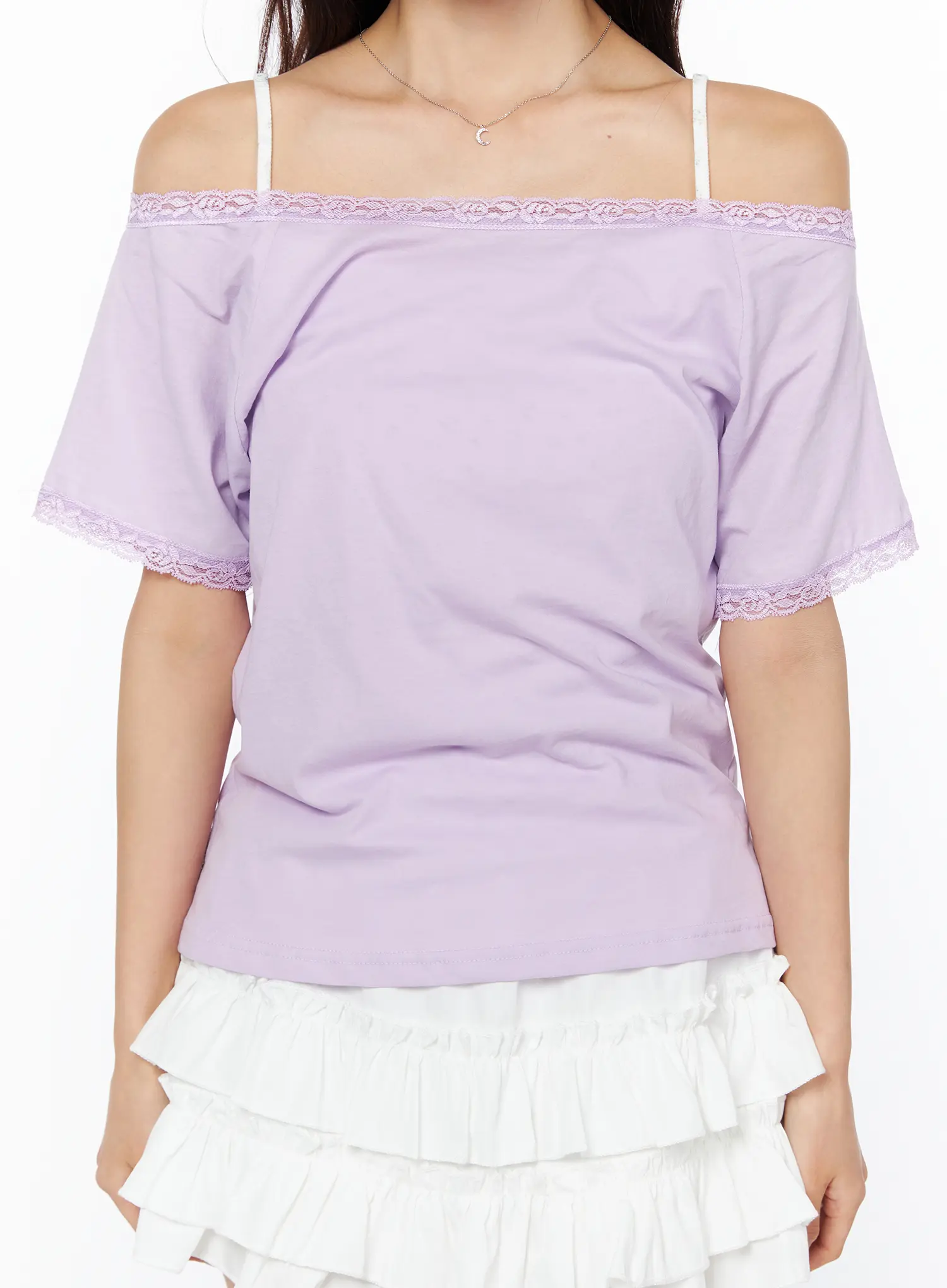 Lace Trim Off-Shoulder Tee CU522 - Image 5