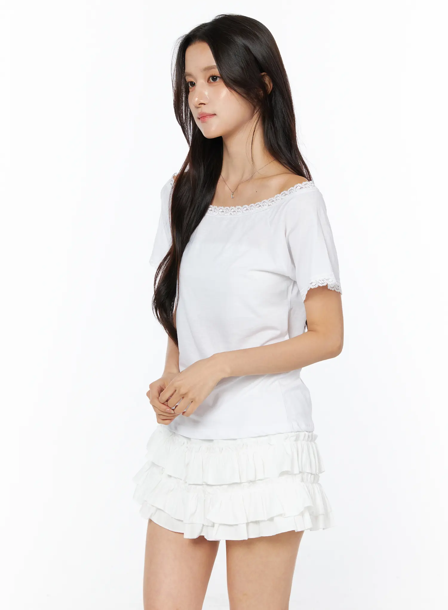 Lace Trim Off-Shoulder Tee CU522 - Image 6