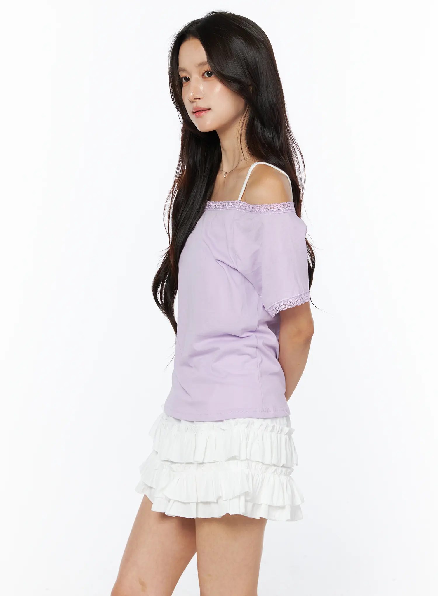 Lace Trim Off-Shoulder Tee CU522 - Image 8