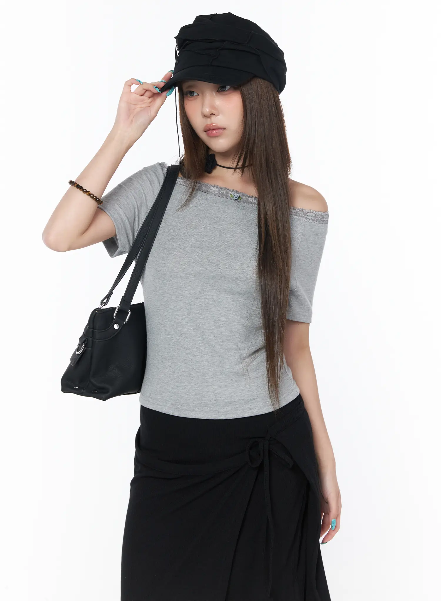 Lace Trim Off-Shoulder Tee CY529