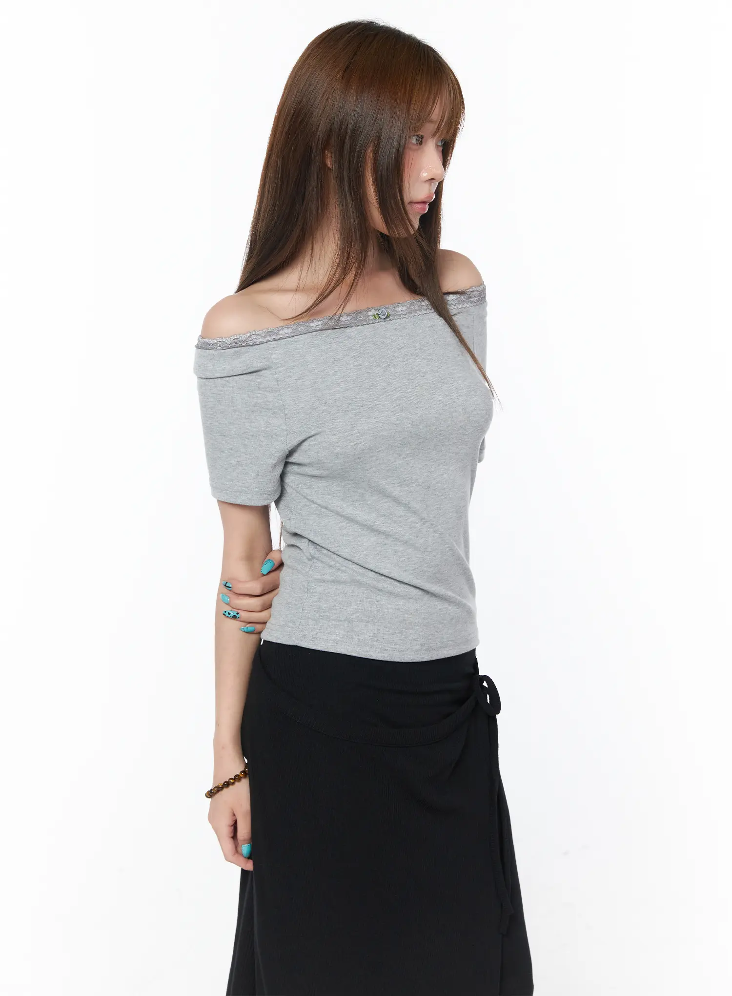 Lace Trim Off-Shoulder Tee CY529 - Image 6