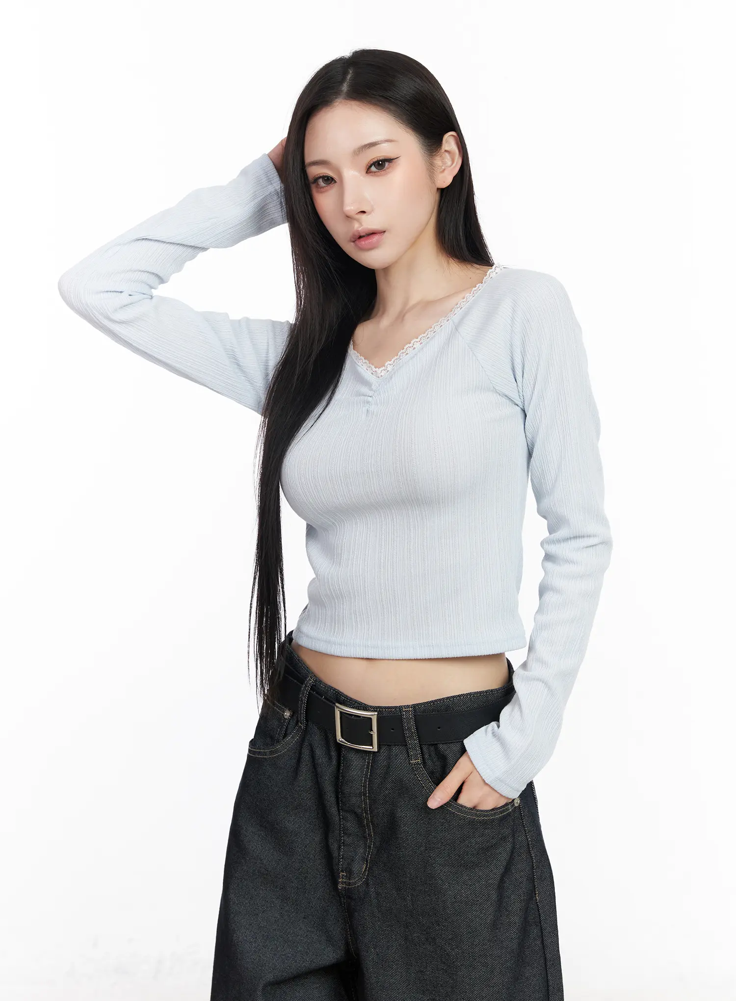 Lace Trim Raglan Long Sleeve Top CM519 - Image 10