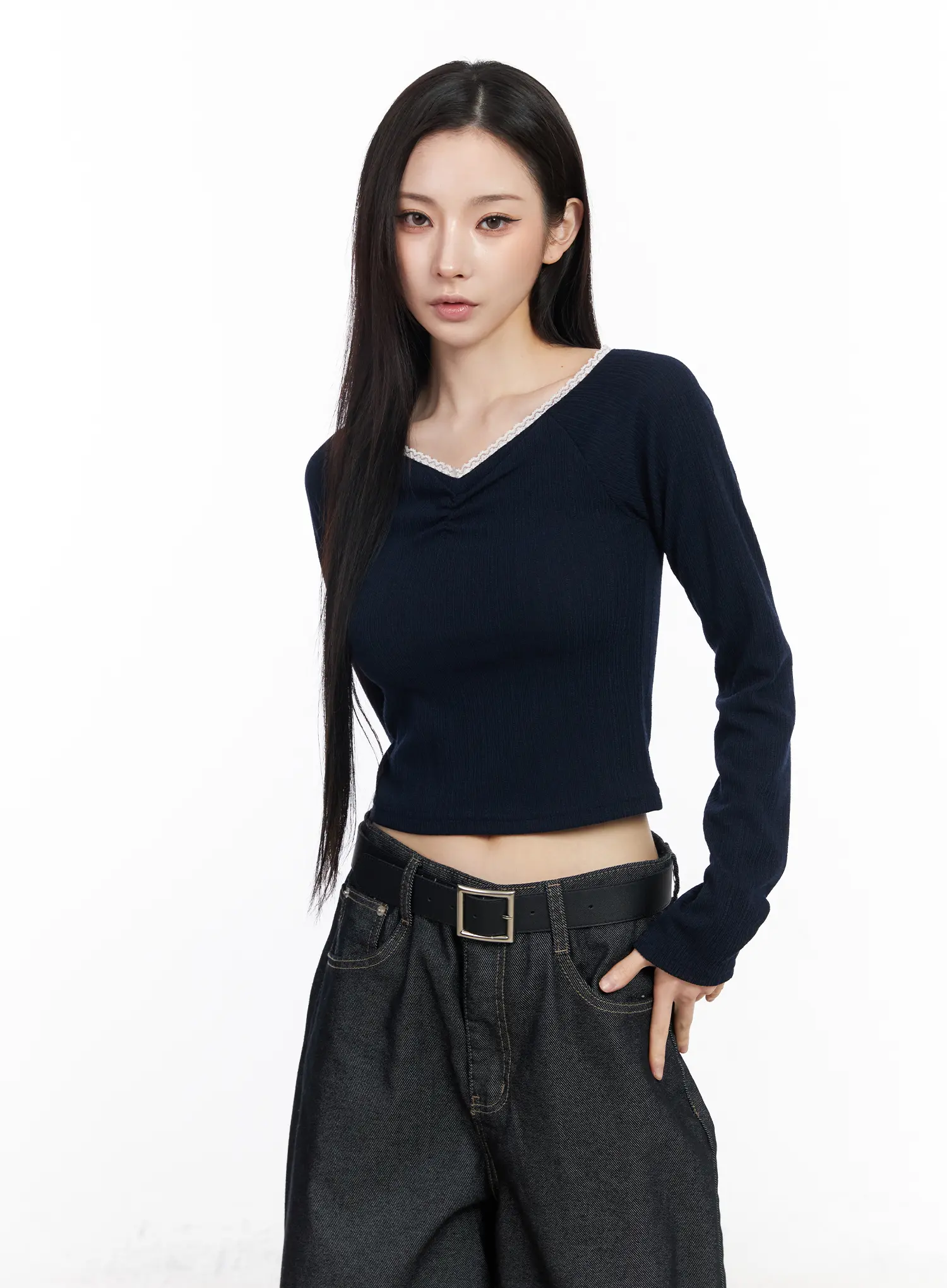 Lace Trim Raglan Long Sleeve Top CM519 - Image 11