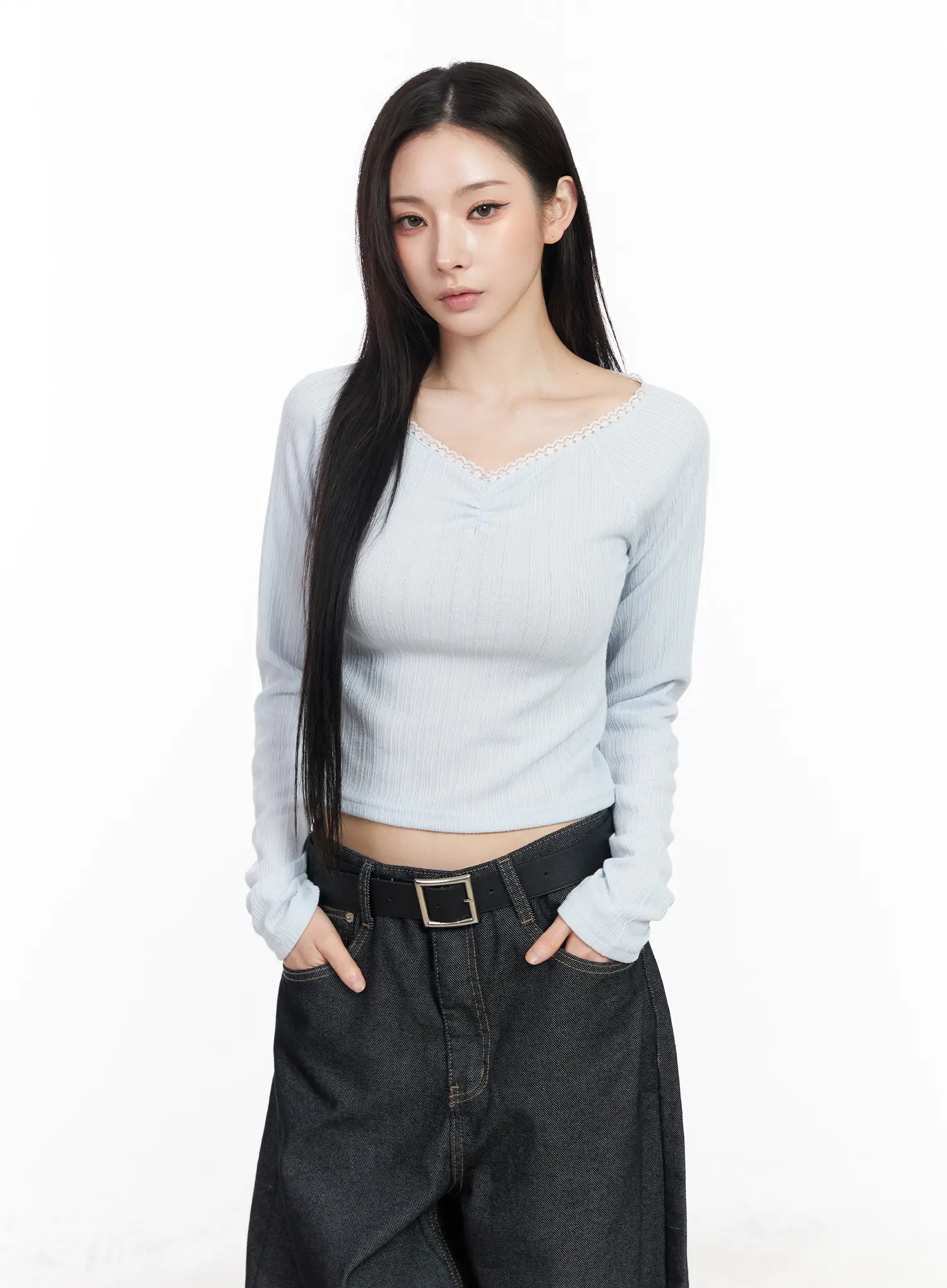 Lace Trim Raglan Long Sleeve Top CM519 - Image 2